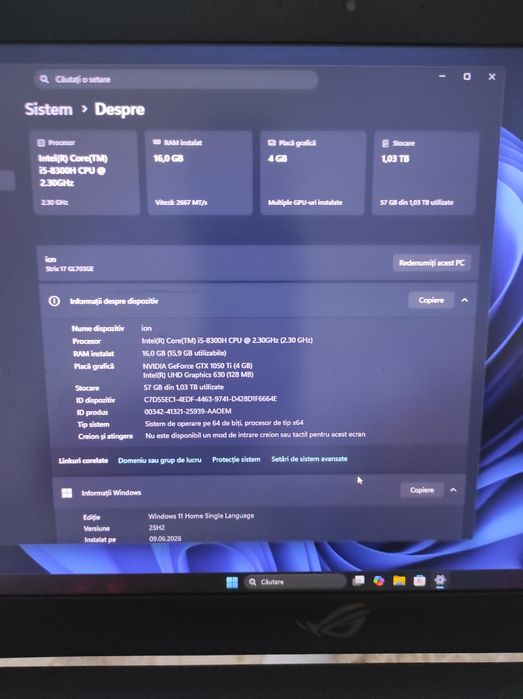 Laptop GL703GE se mișcă bine
