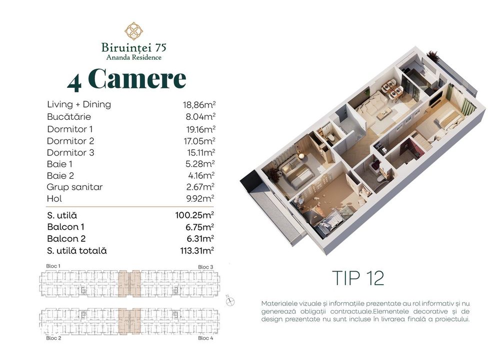 Direct dezvoltator - Apartament 4 camere - Biruinței 75