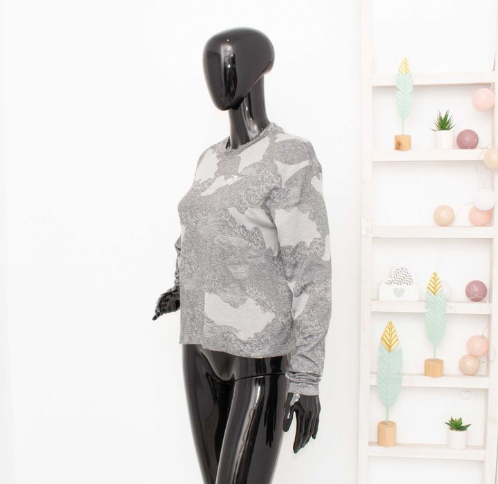 Gymshark дамска блуза дълъг ръкав сив камофлаж oversized за фитнес S