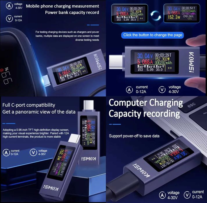 Продам новые Type-C USB-тестера до 12А
