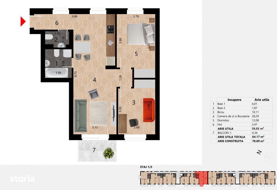 Apartament cu 3 camere |78mp | Bloc nou | Etaj 1 | Garaj | Zorilor — fotografia 3