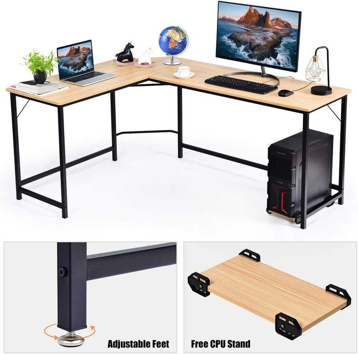 Компютърно бюро  ъглово, подложка за крака стойка компютър н137