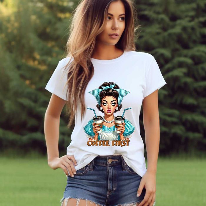 Дамски тениски с чувство за хумор, Coffee first, Wine