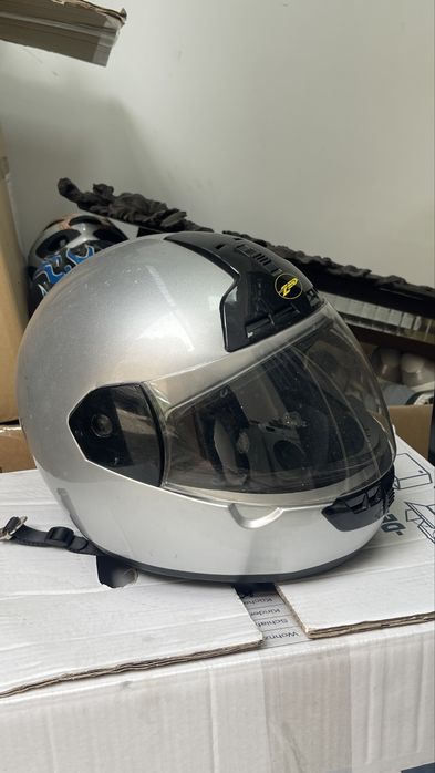 Cască moto integrală LS2 alb-argintiu și negru