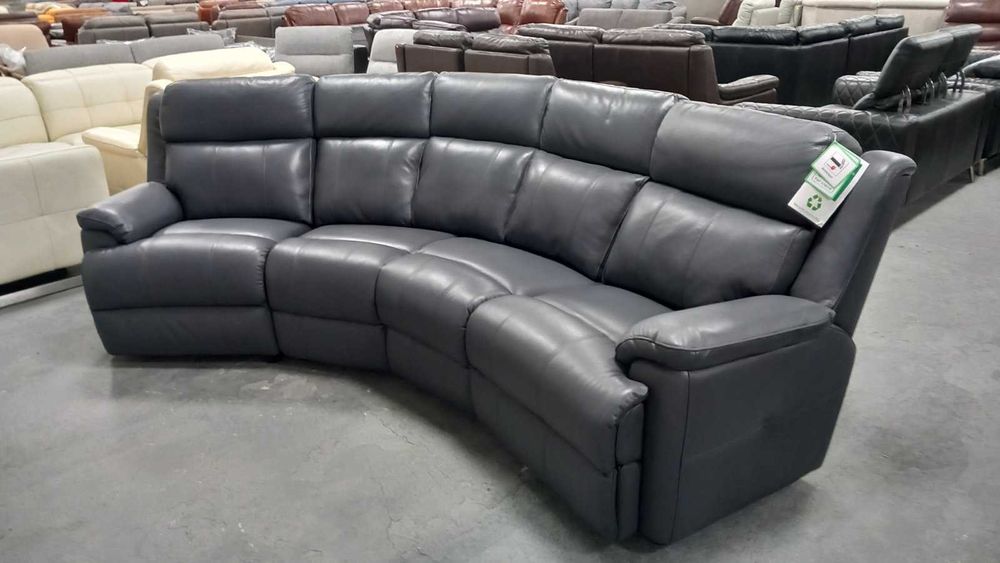 Сив извит кожен диван четворка "Gracy"