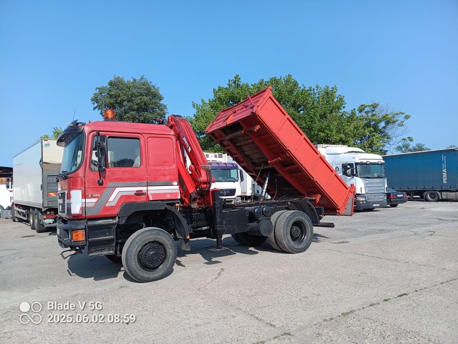 MAN 19422 4x4 тристранен самосвал с кран