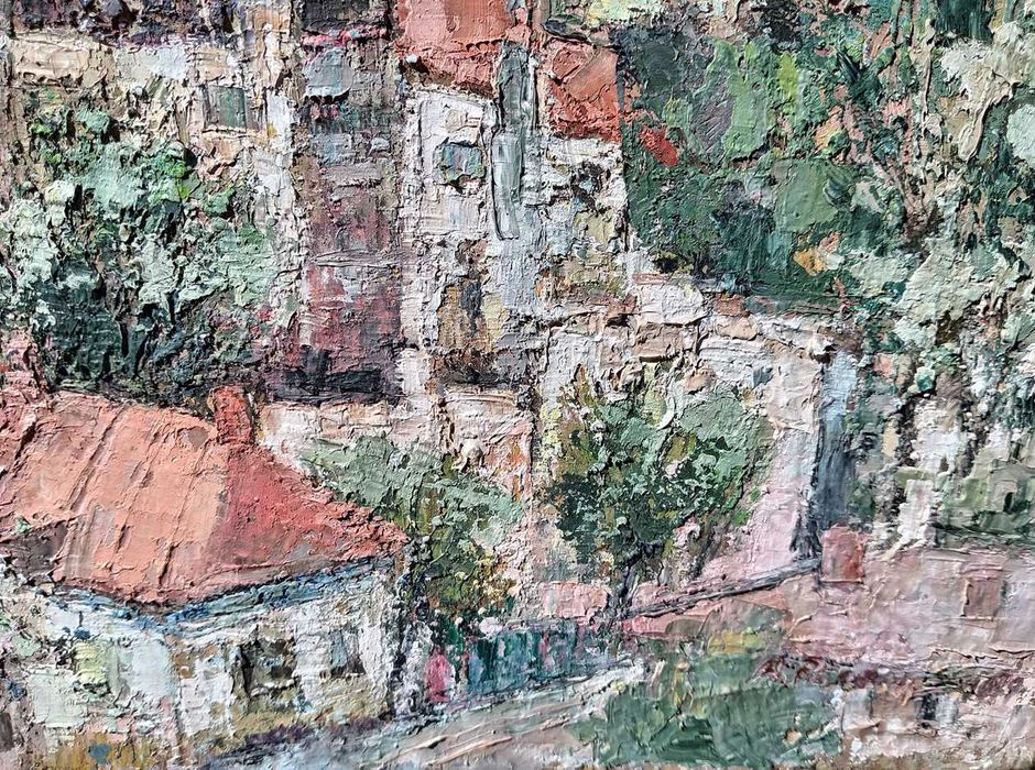 Tablou vechi - peisaj citadin - pictor roman