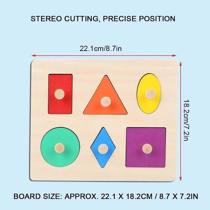 Нов! Дървен образователен пъзел сортер с геометрични форми и дръжки!