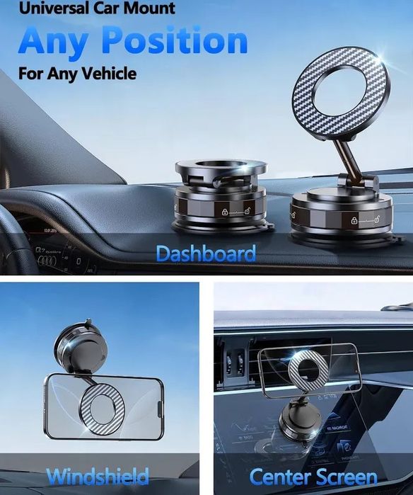 Suport auto Phone MagSafe 360° Rotatable Suction Cup – Black