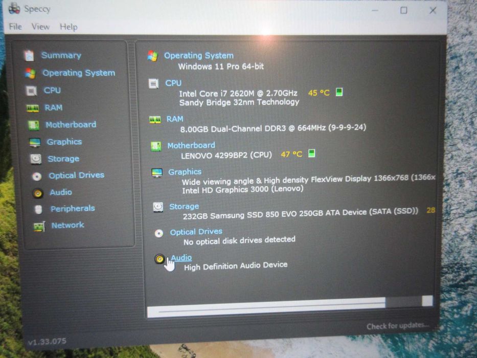 Lenovo Thinkpad X220T, i7-2620M, 8GB ram, 250GB SSD