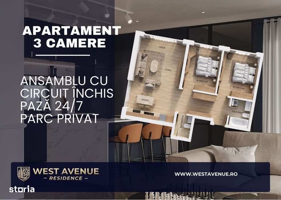 Apartament 3 camere| Ansamblu privat cu parc | Acces Militari