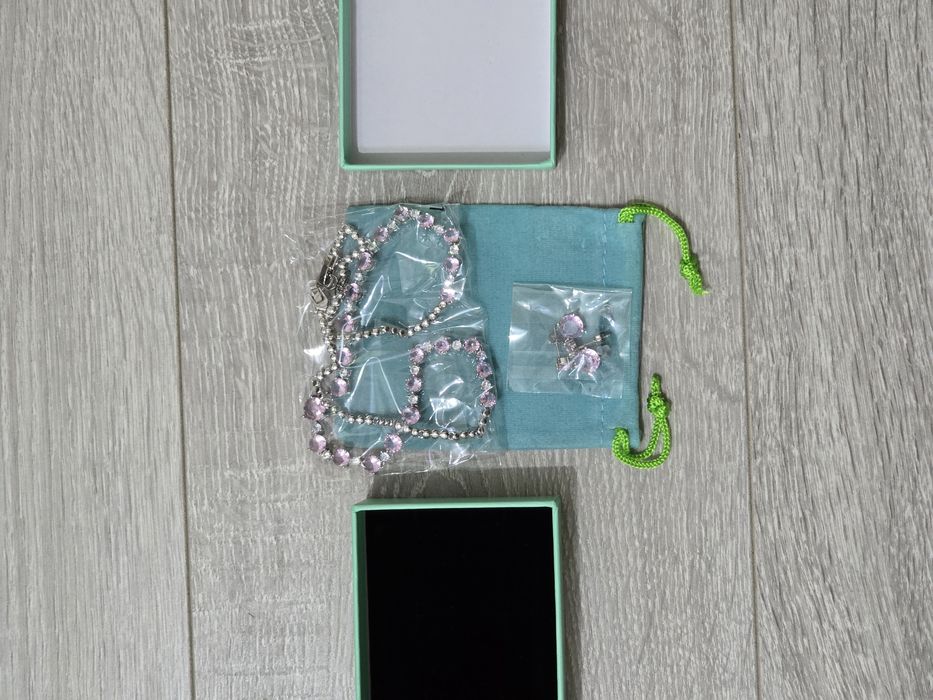 Set bijuterii EVER FAITH – colier și cercei, zirconiu cubic roz