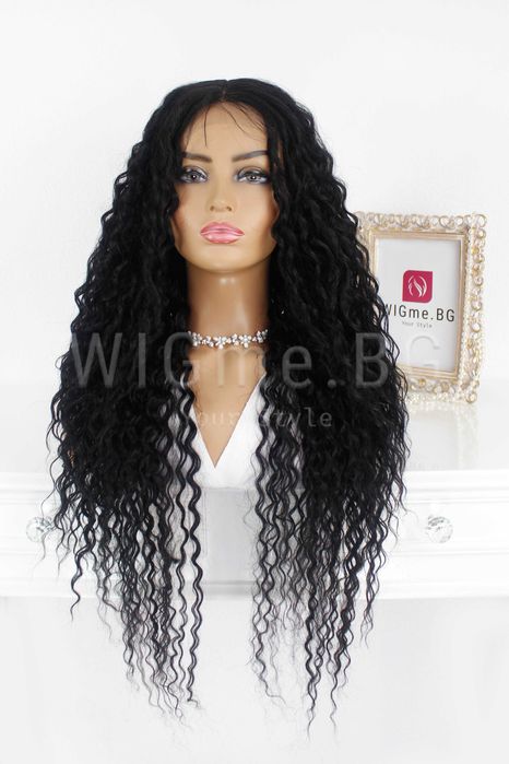 Дълга черна къдрава лейс фронт перука Камелия