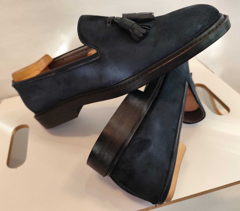 Pantofi loafer de lux 43.5 44 lucrati manual Yanko 38 NOI piele naturala albastru