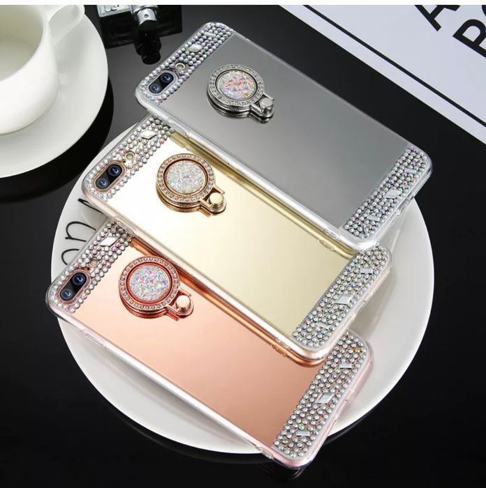Husa oglinda cu pietricele + inel pt iPhone 7 , 7 Plus , 8 , 8 Plus