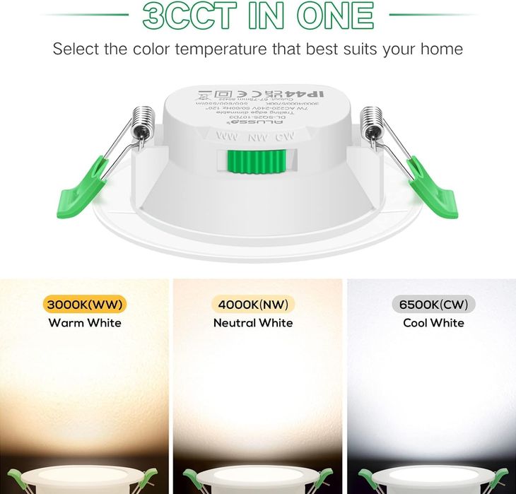 6 Броя LED Димируеми луни ALUSSO 7W бели ., 220V, IP44 регулируеми