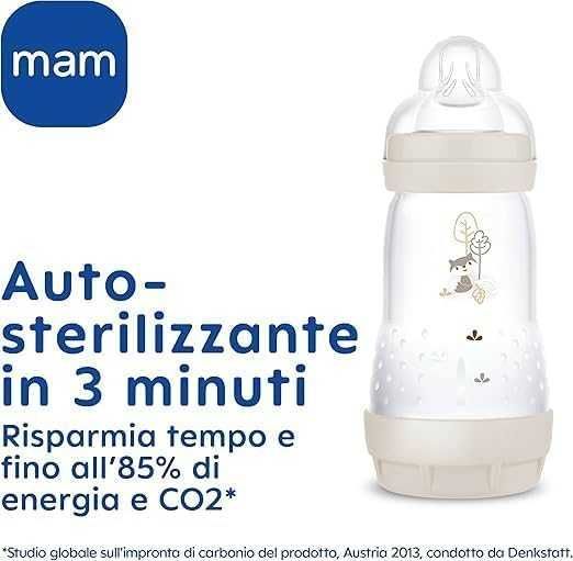 MAM – Комплект от 8 бебешки шишета, 130/160/260 мл, с биберони, залъгалка и аксесоари, бежов