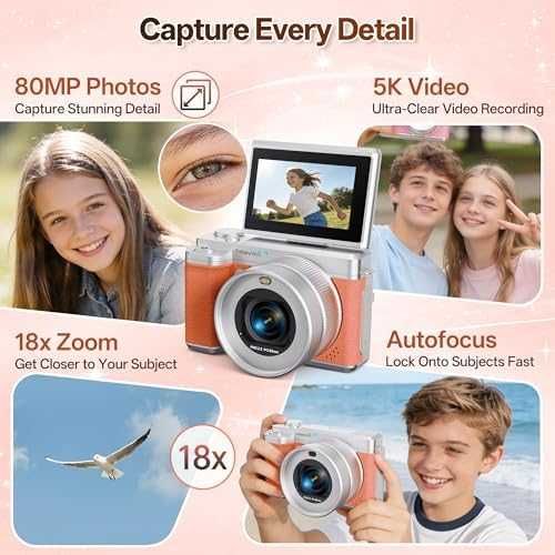 Нов 5K цифров фотоапарат WiFi 180° екран 18X zoom 64GB карта камера за начинаещи