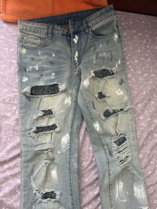 blugi albastrii swaroski crystal jeans