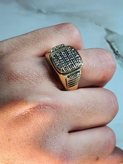 Ghiul bărbătesc din aur de 10K cu pietre semiprețioase albe