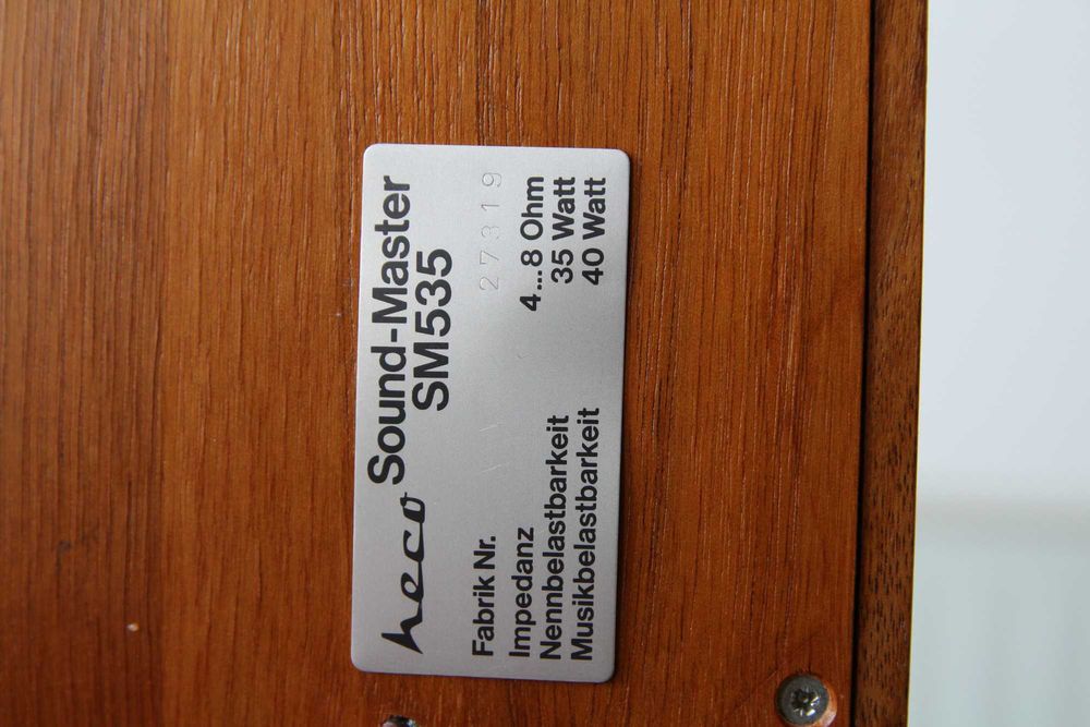 Boxe 2 cai Heco Sound-Master SM 535 cu furnir din lemn de nuc fabricate in Ianuarie 1973, 35 Wati 4-8 Ohmi