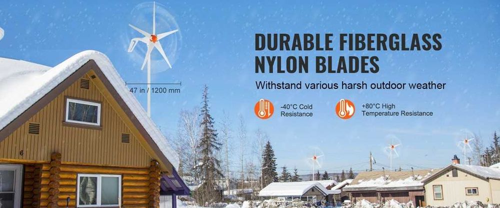 VEVOR Turbină eoliană 800W, 12V, 3 pale, rotor 1.5 m, kit complet