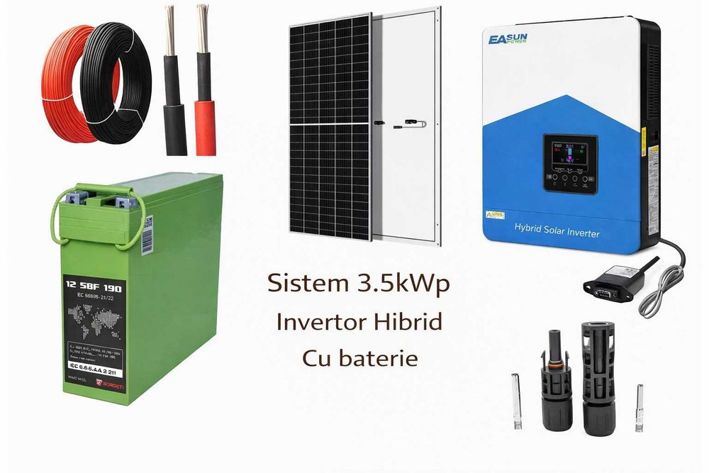 Sistem Fotovoltaic EASUN 3.5kWp, Panouri Canadian 455Wp, Baterie 190Ah