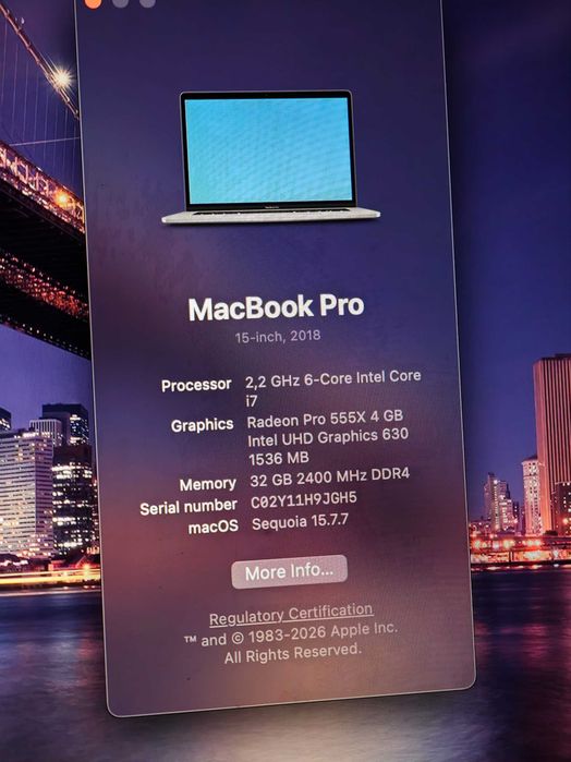 MacBook Pro 15 2018, 32ram, i7, 512gb, touchbar, Radeon Pro 555x, retina, laptop apple