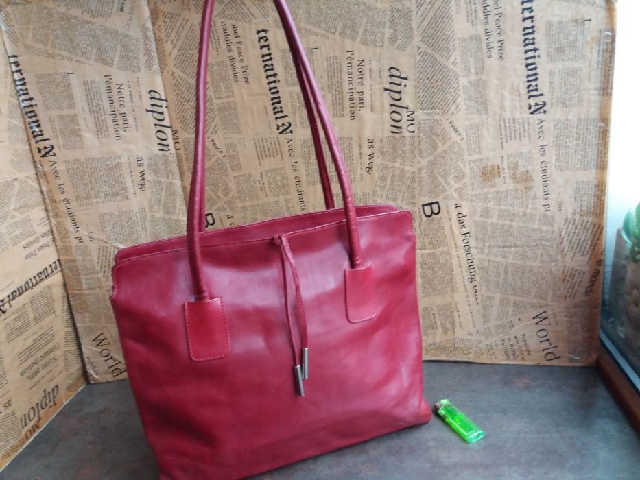 дамска червена чанта,кожена-естествена кожа