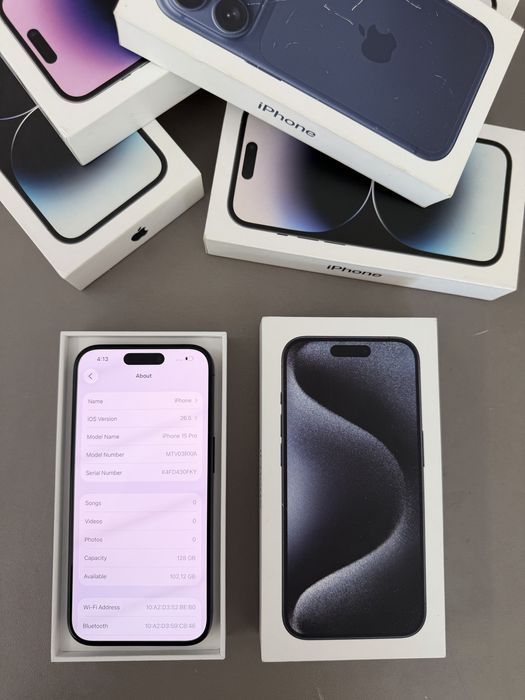 I phone 15 pro.128гб.blue.пълен комплект.като нов.
