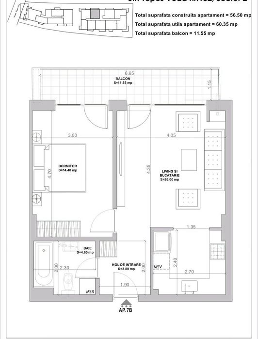 Inchiriere 2 camere, terasa 11.55 mp, loc parcare subteran, 2026 - P-t