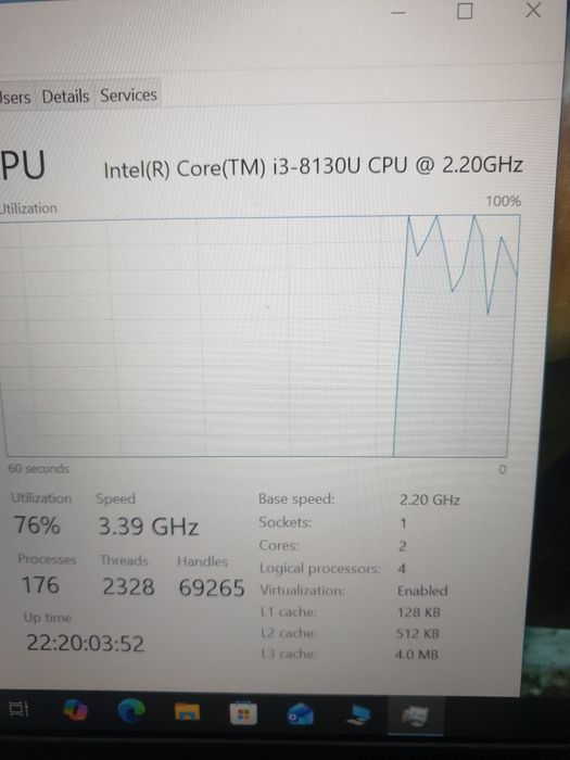 Laptop lenovo think pad l480,i3 a8a gen,8gb ram