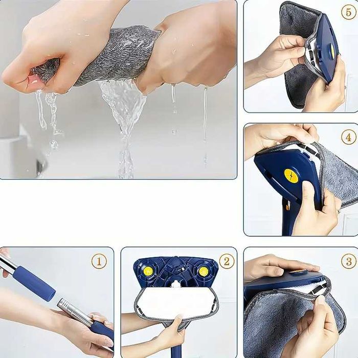 Триъгелен Моп, разтегателен 360 градуса + 5 бр микрофибърни подложки