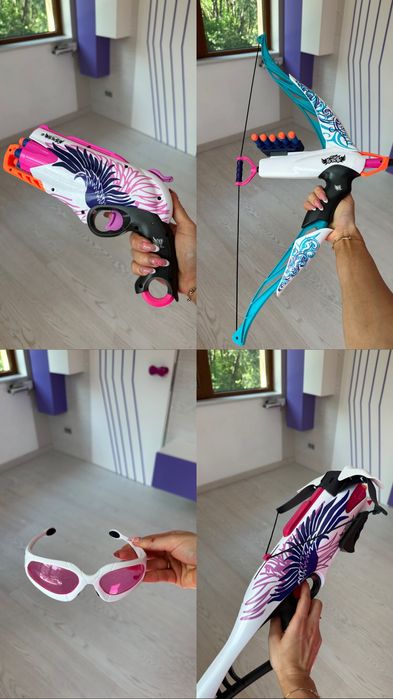 Комплект Nerf Rebelle Пистолет, Лък, арбалет, защитни очила + стрели снаряд