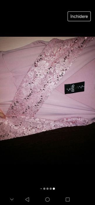 Rochie de ocazie lungă roz pudrat XL cu dantelă și paiete