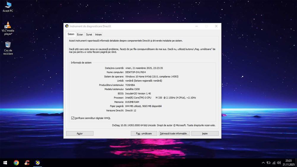 Vand Notebook Toshiba Quad i3/8GB DDR3/SSD 120GB/WiFi/W10 la 200lei