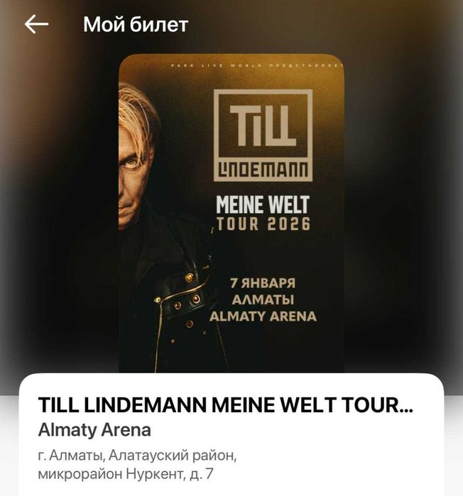 2 билета по центру арены на концерт Till Lindemann