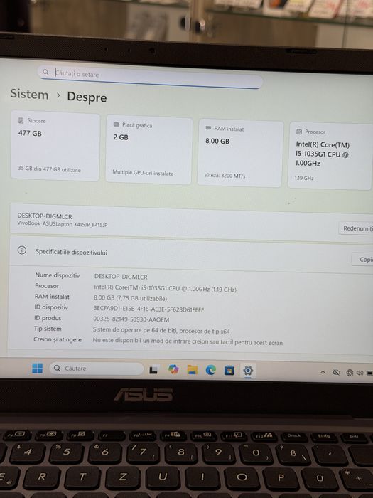 Laptop ASUS F415J - i5-1035G1 3.60GHz, 8GB Ram/SSD 512GB, Nvidia GeForce MX300 - Garantie !!!