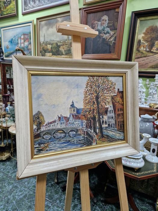 Прекрасна антикварна авторска картина масло върху платно