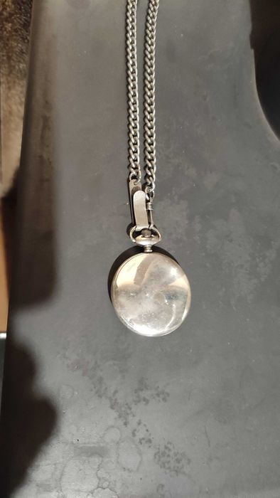 FOSSIL масивен джобен часовник кварцов посребрен рядък