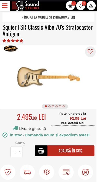 Chitară electrică Fender Squier Antigua Classic Vibe 70
