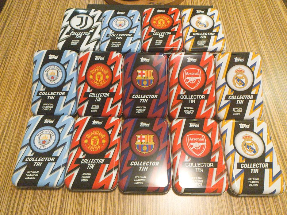 Футболни Карти Topps Collector Tin - Barcelona, Real Madrid, Manchester United, Manchester City, Arsenal, Juventus