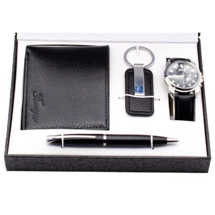 Елегантен мъжки комплект – Часовник, портфейл, химикал и ключодържател