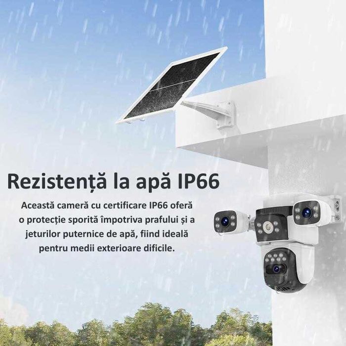 Camera Supraveghere cu SIM 4G, 3 Lentile, Solara, baterie de 8000mAh
