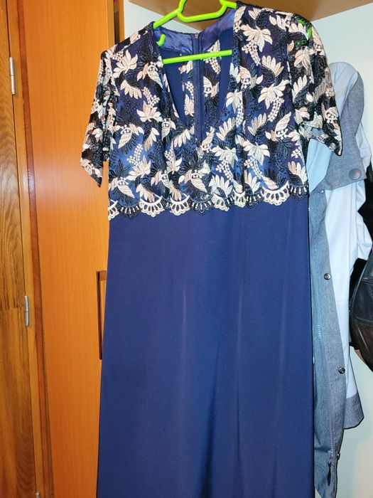 Rochie lunga bleumarin  cu auriu
