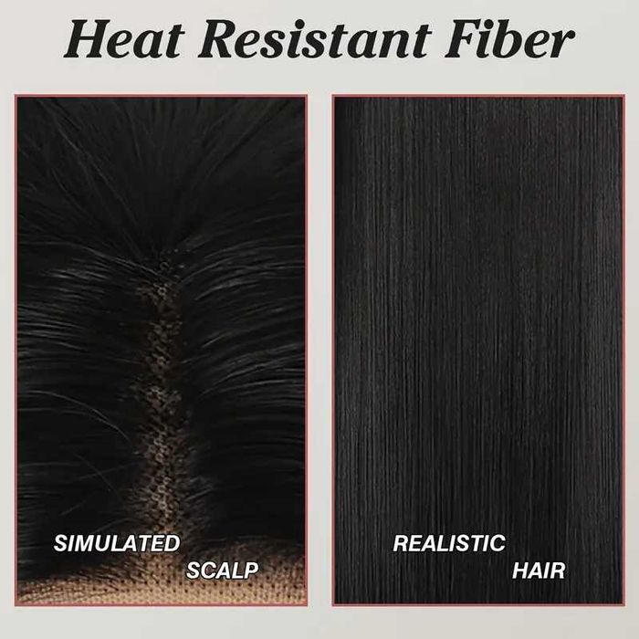 Черна синтетична 80 см права плътна перука с дантела 1X4 T-Part на път