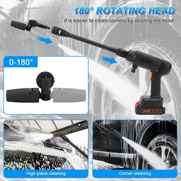 Spălător de Presiune Mobil 21V (Negru), 2 acumulatori