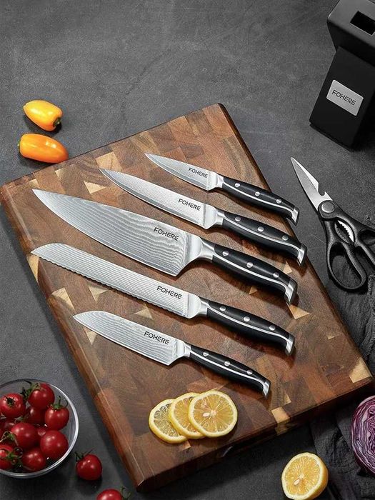 Set 7 cutite profesionale din otel de Damasc VG10 + suport