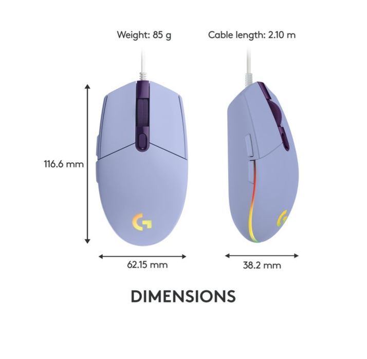 Гейминг мишка Logitech - G102 Lightsync, оптична, RGB, лилава