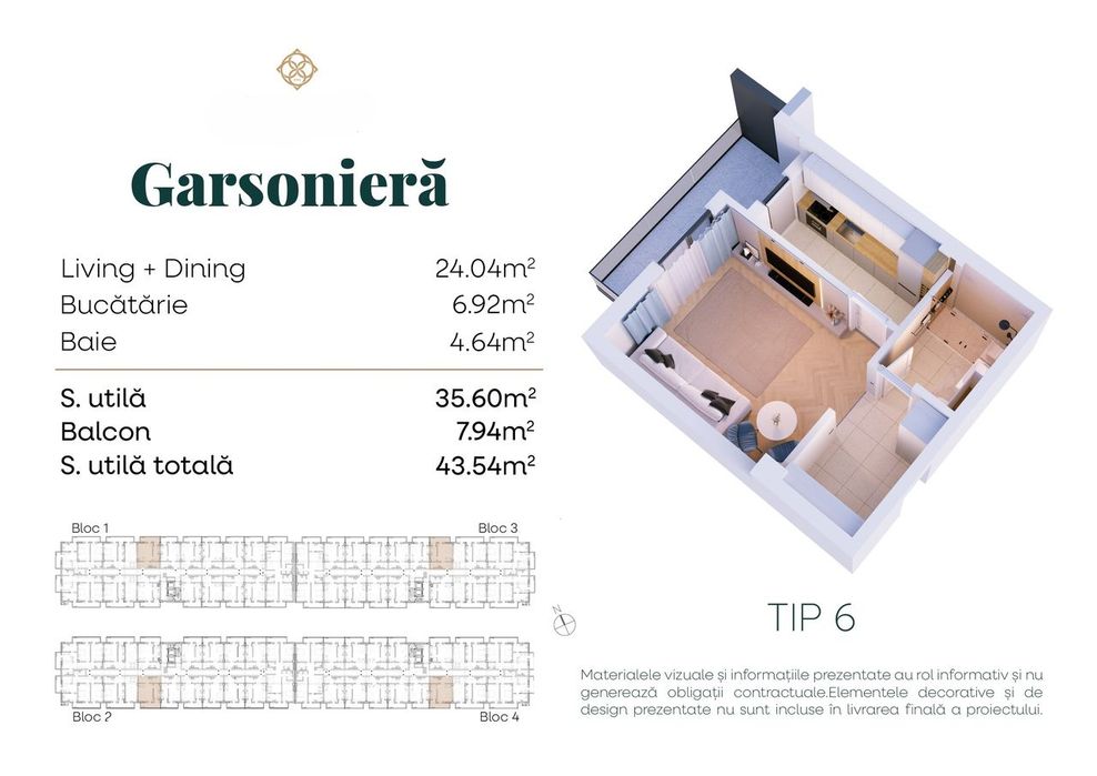 Garsoniera de vanzare, proiect nou in Popesti-Leordeni, metrou Berceni